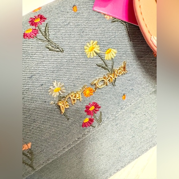 **SOLD** Betsey Johnson Floral Embroidered Denim Handbag Bag - Picture 7 of 12